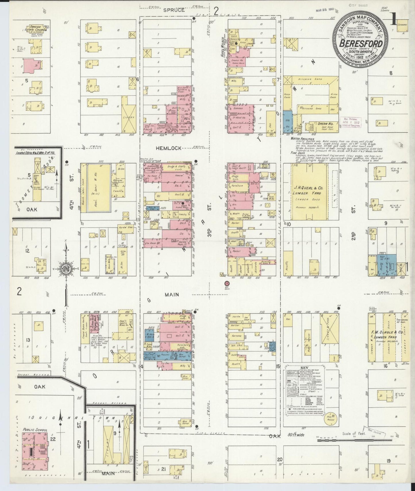 Sanborn Fire Insurance Map from Beresford, Union And Lincoln Counties, South Dakota (1912), Sheet #0001 - Historic Sanborn Fire Insurance Map Print, vintage old map wall art, antique decor, genealogy gift, South Dakota South Dakota map