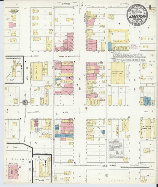 Sanborn Fire Insurance Map from Beresford, Union And Lincoln Counties, South Dakota (1912), Sheet #0001 - Historic Sanborn Fire Insurance Map Print, vintage old map wall art, antique decor, genealogy gift, South Dakota South Dakota map