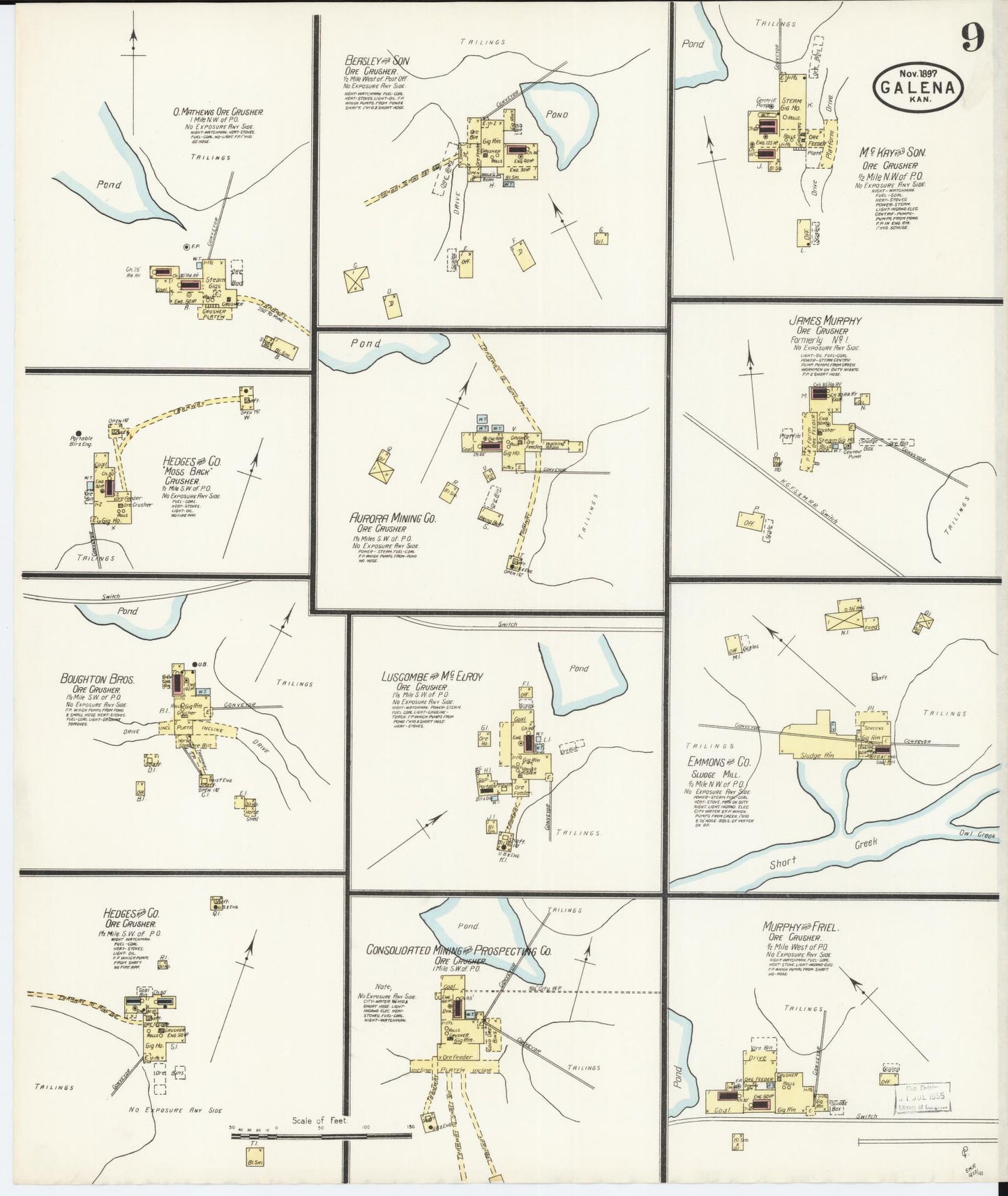 Sanborn Fire Insurance Map from Galena, Cherokee County, Kansas (1897), Sheet #0009 - Historic Sanborn Fire Insurance Map Print, vintage old map wall art, antique decor, genealogy gift, Kansas Kansas map