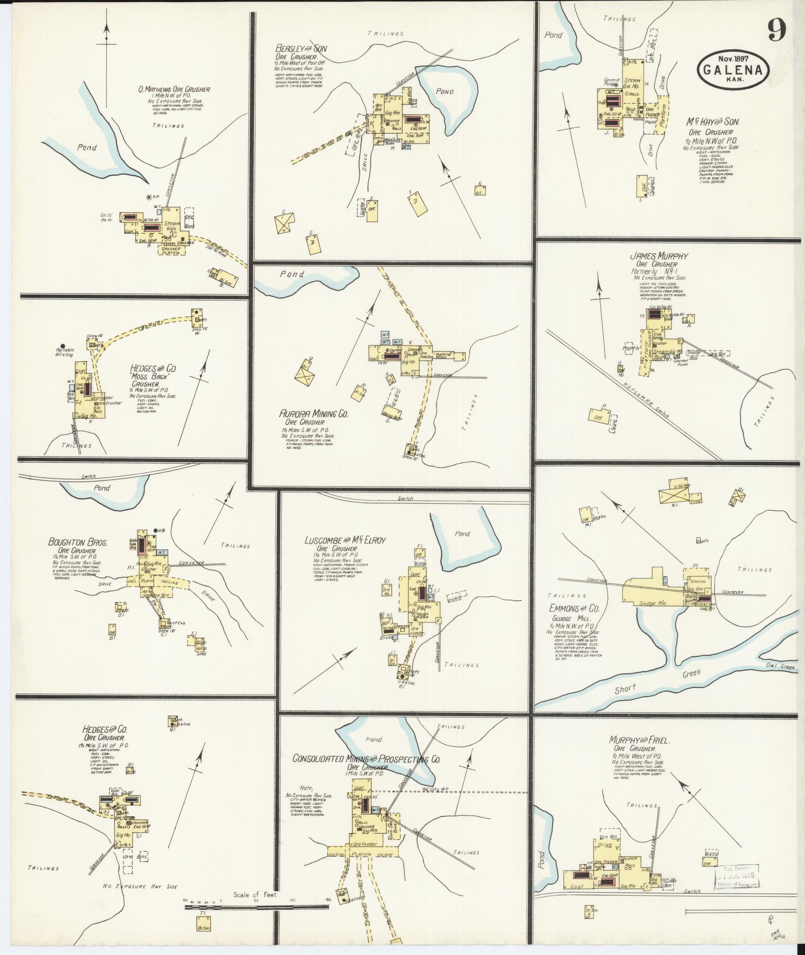 Sanborn Fire Insurance Map from Galena, Cherokee County, Kansas (1897), Sheet #0009 - Historic Sanborn Fire Insurance Map Print, vintage old map wall art, antique decor, genealogy gift, Kansas Kansas map