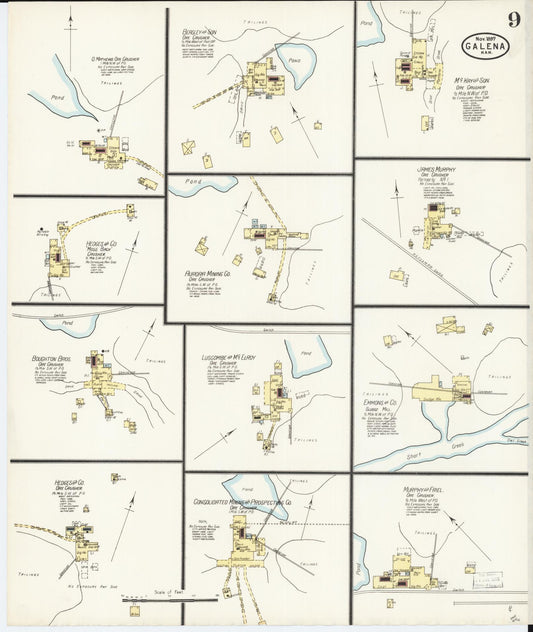 Sanborn Fire Insurance Map from Galena, Cherokee County, Kansas (1897), Sheet #0009 - Historic Sanborn Fire Insurance Map Print, vintage old map wall art, antique decor, genealogy gift, Kansas Kansas map