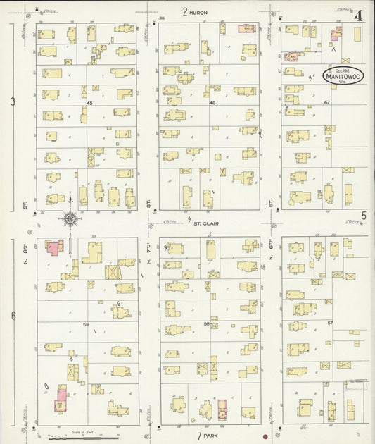 Sanborn Fire Insurance Map from Manitowoc, Manitowoc County, Wisconsin (1912), Sheet #0004 - Historic Sanborn Fire Insurance Map Print, vintage old map wall art, antique decor, genealogy gift, Wisconsin Wisconsin map