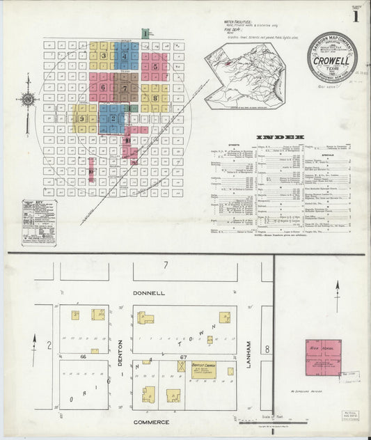 Sanborn Fire Insurance Map from Crowell, Foard County, Texas (1921), Sheet #0001 - Complete Map Set gallery image, historic Sanborn map, vintage wall art, Texas Texas