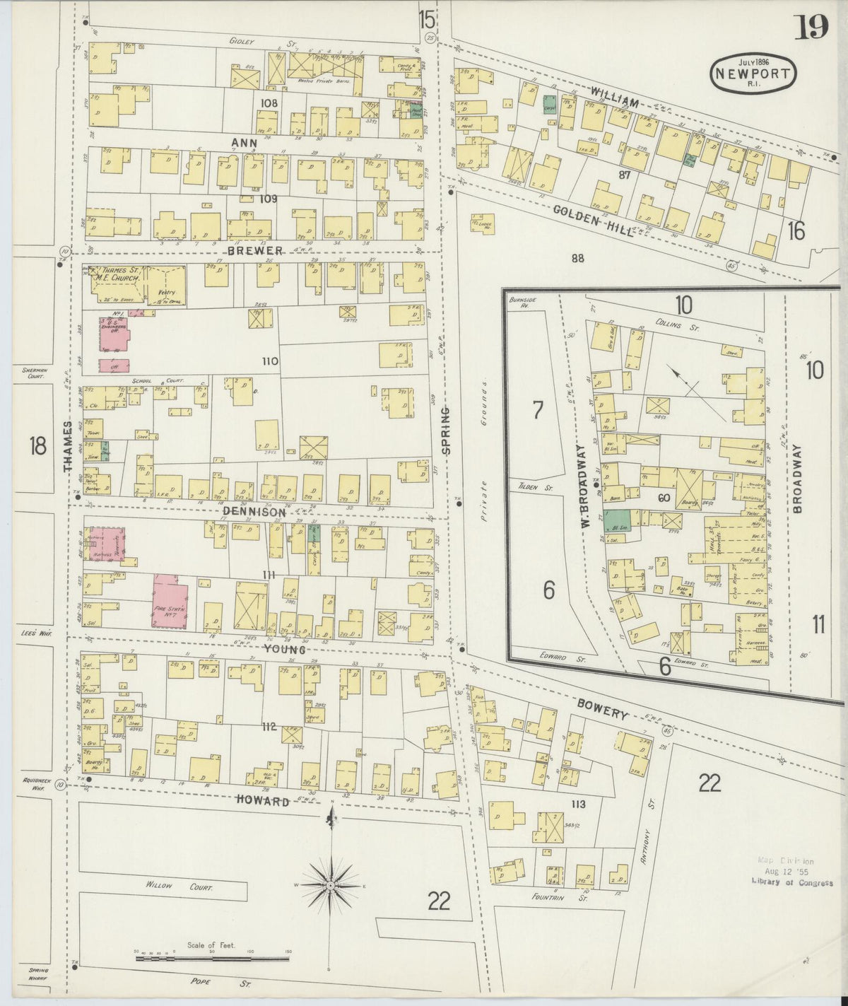 Sanborn Fire Insurance Map from Newport, Newport County, Rhode Island (1896), Sheet #0019 - Complete Map Set gallery image, historic Sanborn map, vintage wall art, Rhode Island Rhode Island