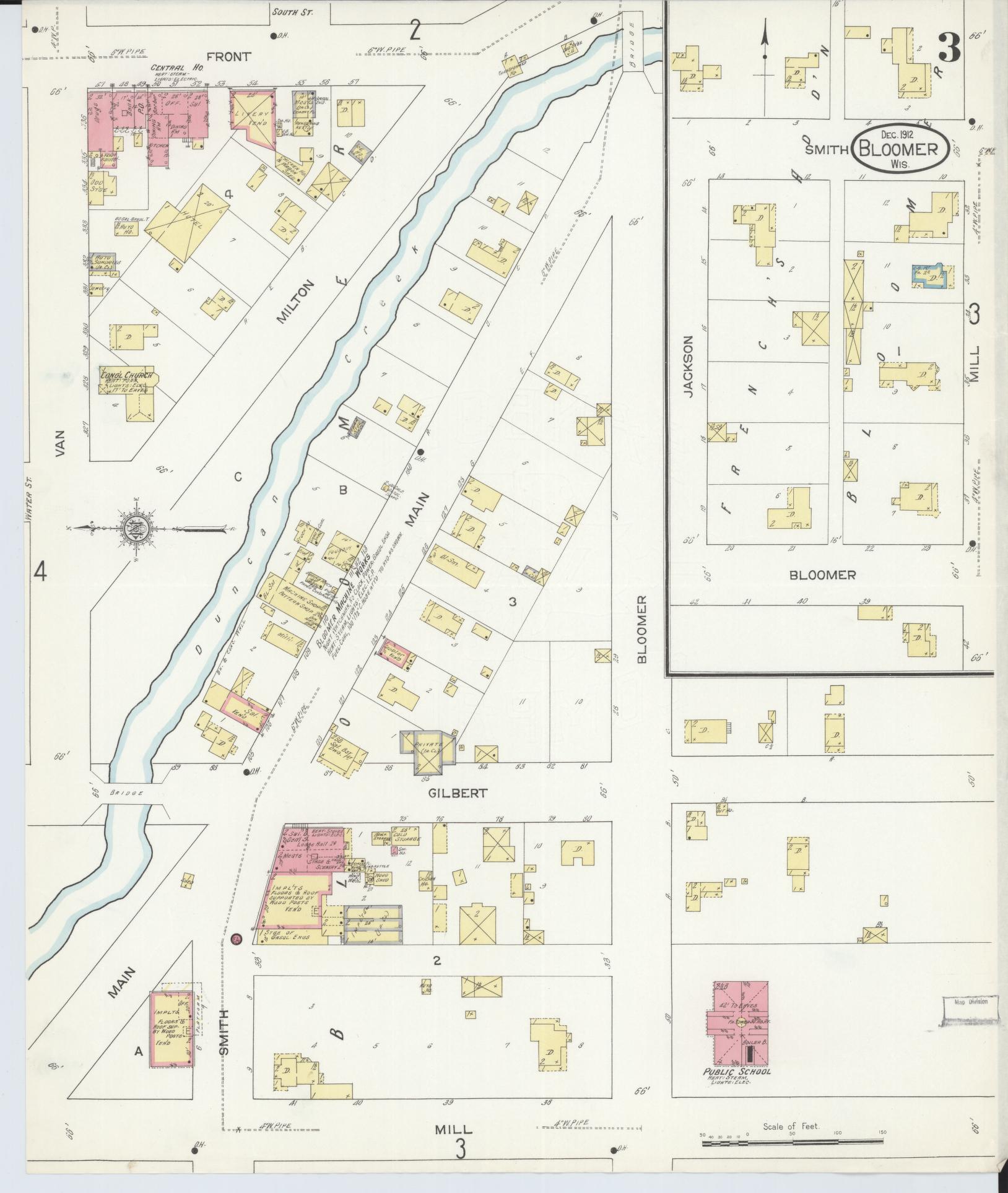 Sanborn Fire Insurance Map from Bloomer, Chippewa County, Wisconsin (1912), Sheet #0003 - Historic Sanborn Fire Insurance Map Print, vintage old map wall art, antique decor, genealogy gift, Wisconsin Wisconsin map