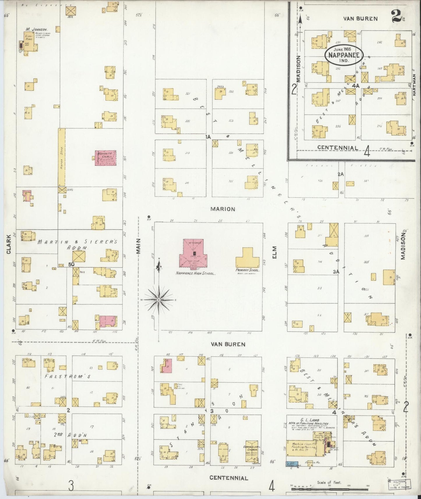 Sanborn Fire Insurance Map from Nappanee, Elkhart County, Indiana (1905), Sheet #0002 - Historic Sanborn Fire Insurance Map Print, vintage old map wall art, antique decor, genealogy gift, Indiana Indiana map