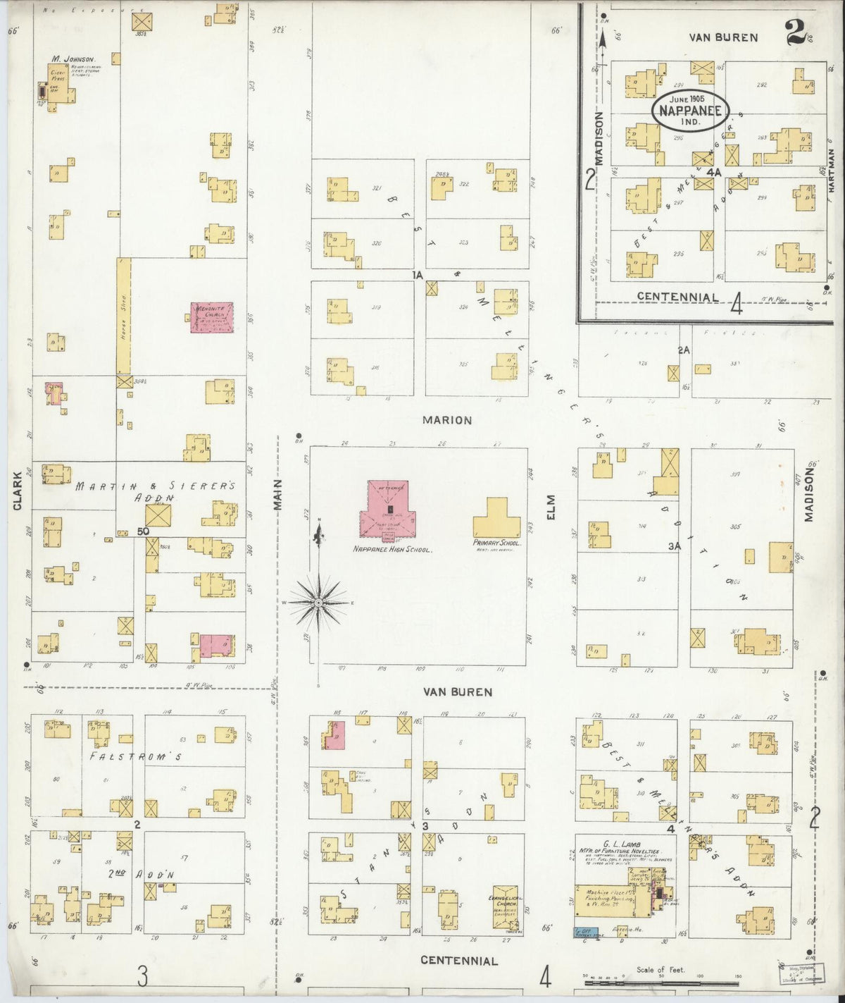 Sanborn Fire Insurance Map from Nappanee, Elkhart County, Indiana (1905), Sheet #0002 - Historic Sanborn Fire Insurance Map Print, vintage old map wall art, antique decor, genealogy gift, Indiana Indiana map