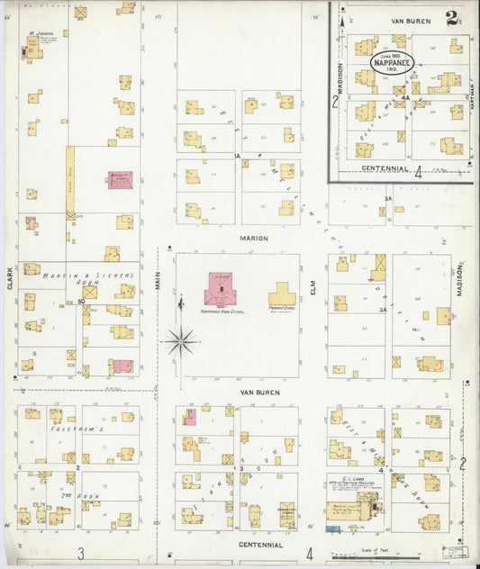 Sanborn Fire Insurance Map from Nappanee, Elkhart County, Indiana (1905), Sheet #0002 - Historic Sanborn Fire Insurance Map Print, vintage old map wall art, antique decor, genealogy gift, Indiana Indiana map