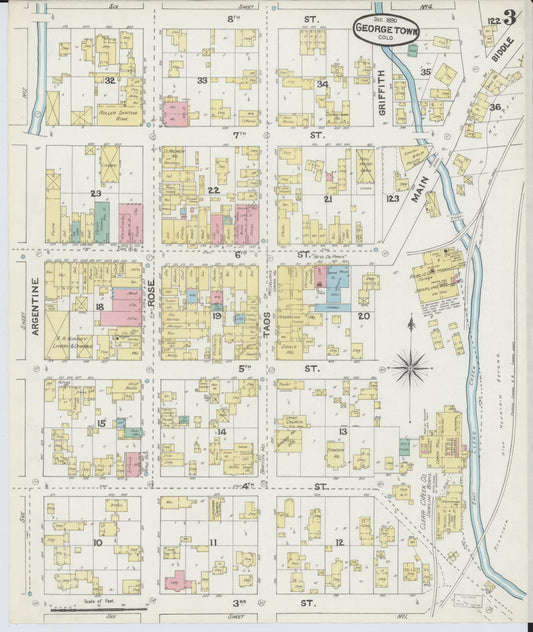 Sanborn Fire Insurance Map from Georgetown, Clear Creek County, Colorado (1890), Sheet #0003 - Historic Sanborn Fire Insurance Map Print, vintage old map wall art, antique decor, genealogy gift, Colorado Colorado map