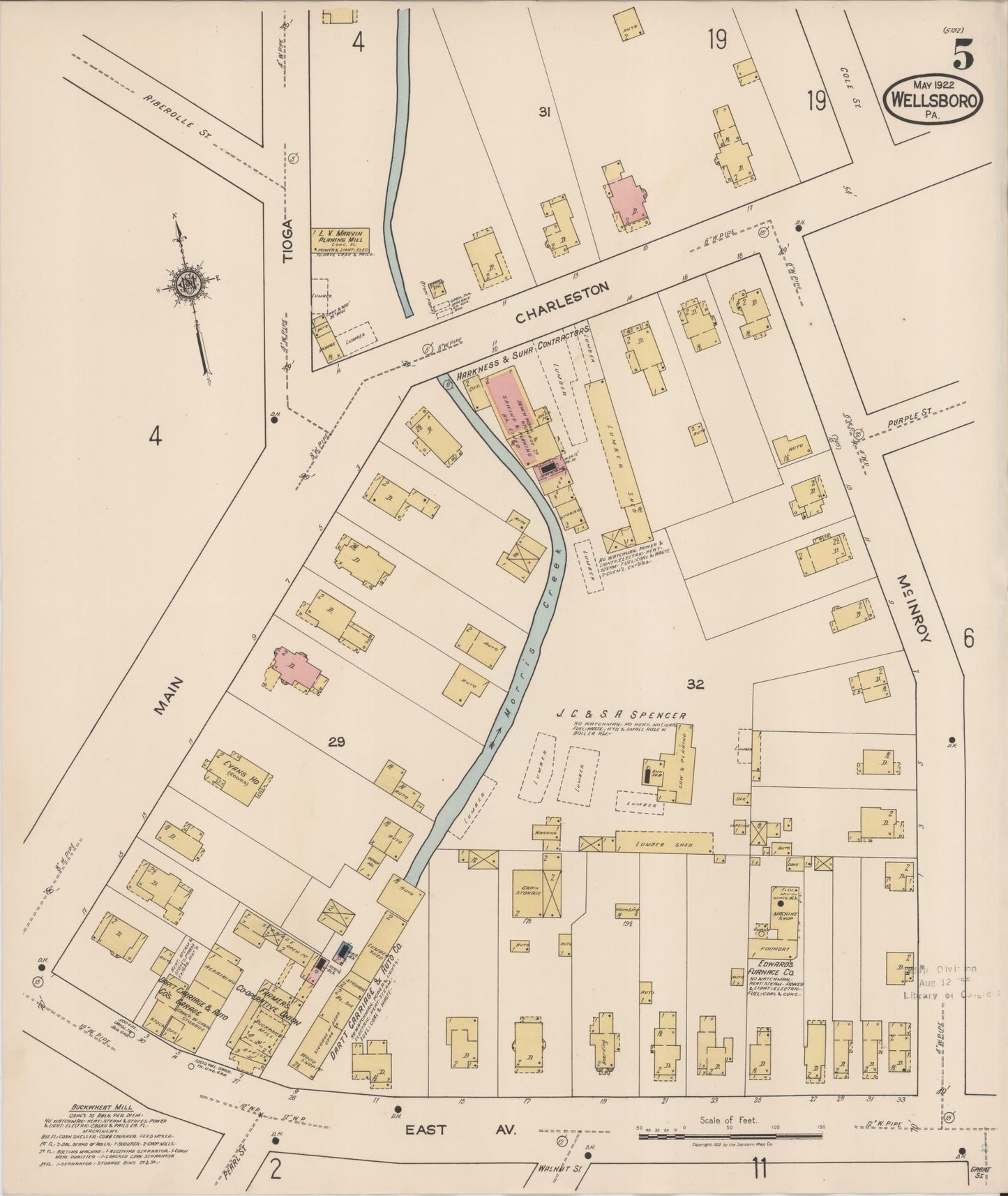 Sanborn Fire Insurance Map from Wellsboro, Tioga County, Pennsylvania (1922), Sheet #0005 - Complete Map Set gallery image, historic Sanborn map, vintage wall art, Pennsylvania Pennsylvania