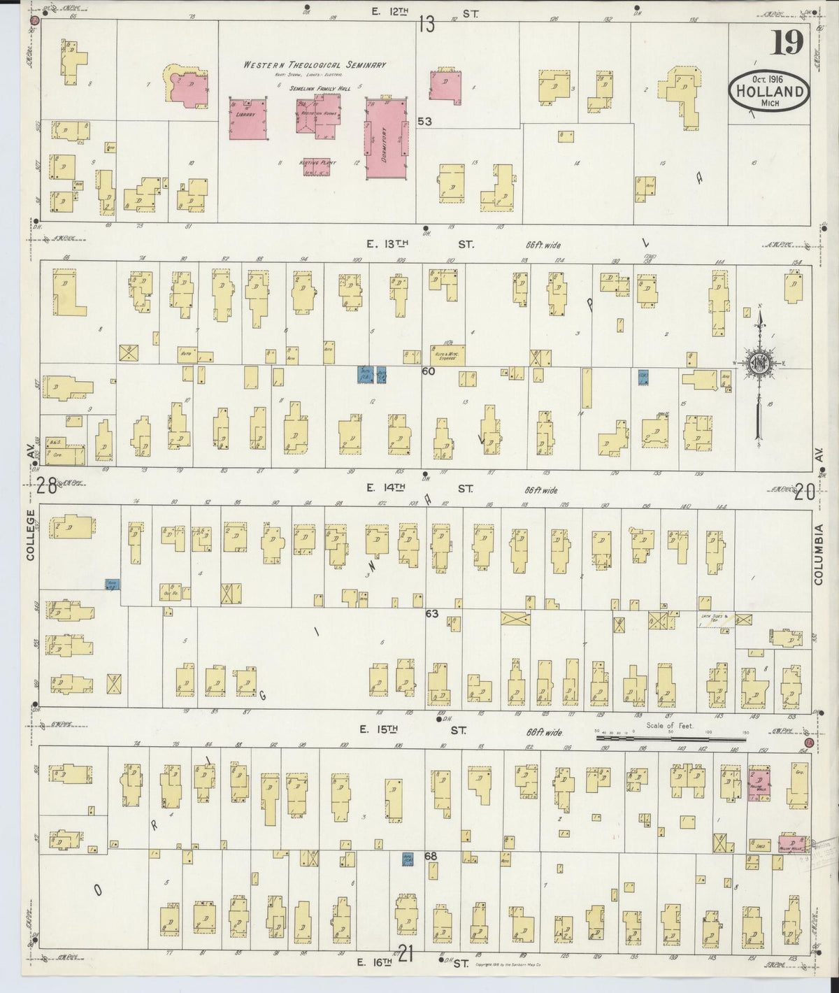 Sanborn Fire Insurance Map from Holland, Ottawa County, Michigan (1916), Sheet #0019 - Historic Sanborn Fire Insurance Map Print, vintage old map wall art, antique decor, genealogy gift, Michigan Michigan map