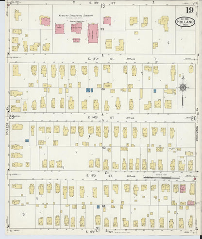 Sanborn Fire Insurance Map from Holland, Ottawa County, Michigan (1916), Sheet #0019 - Historic Sanborn Fire Insurance Map Print, vintage old map wall art, antique decor, genealogy gift, Michigan Michigan map