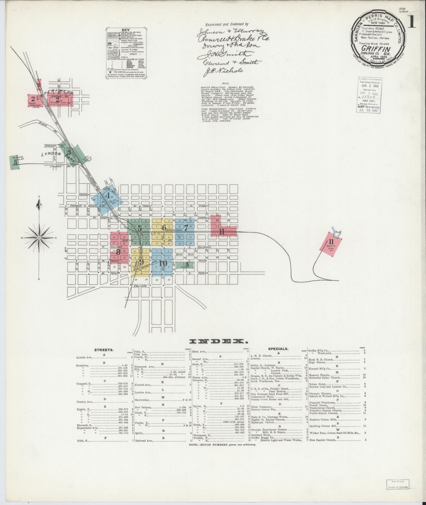 Sanborn Fire Insurance Map from Griffin, Spalding County, Georgia (1900), Sheet #0001 - Complete Map Set gallery image, historic Sanborn map, vintage wall art, Georgia Georgia