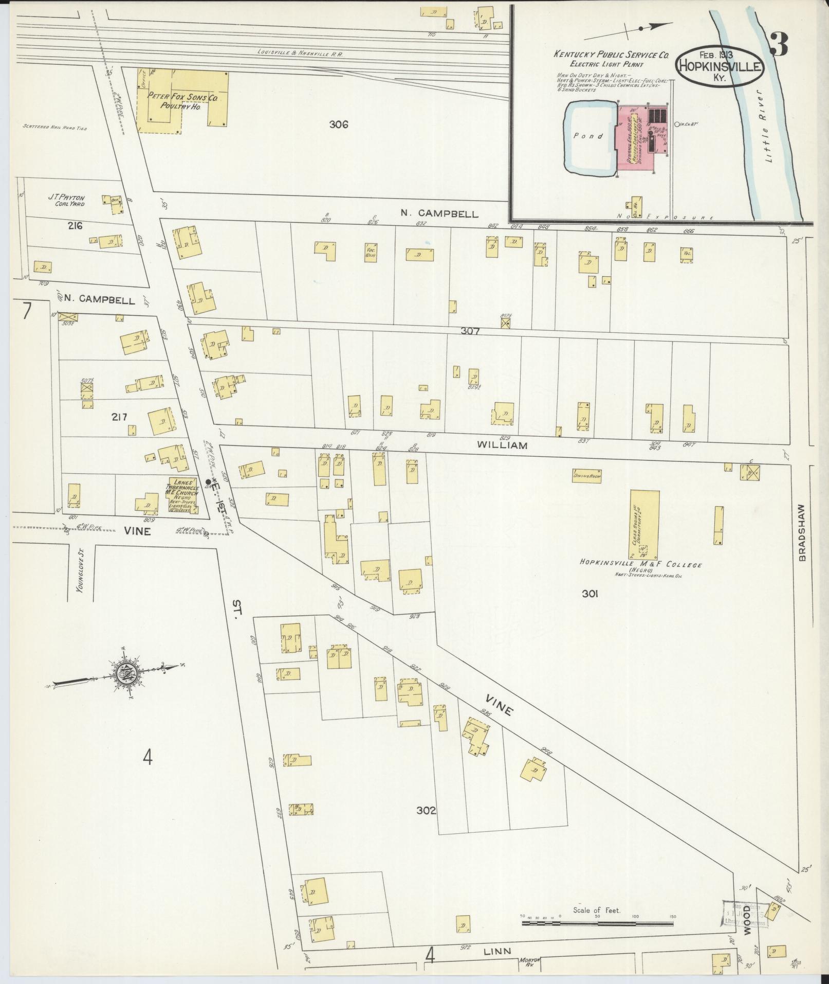 Sanborn Fire Insurance Map from Hopkinsville, Christian County, Kentucky (1913), Sheet #0003 - Historic Sanborn Fire Insurance Map Print, vintage old map wall art, antique decor, genealogy gift, Kentucky Kentucky map