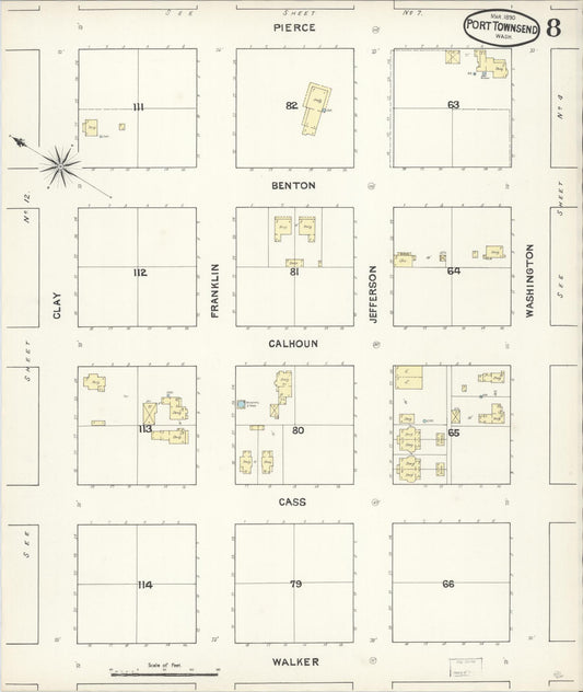 Sanborn Fire Insurance Map from Port Townsend, Jefferson County, Washington (1890), Sheet #0008 - Historic Sanborn Fire Insurance Map Print, vintage old map wall art, antique decor, genealogy gift, Washington Washington map