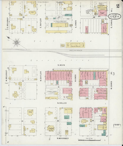 Sanborn Fire Insurance Map from Ennis, Ellis County, Texas (1896), Sheet #0002 - Complete Map Set gallery image, historic Sanborn map, vintage wall art, Texas Texas