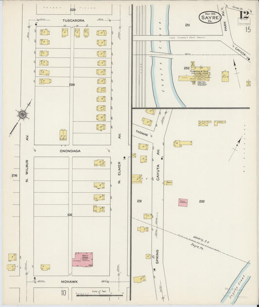 Sanborn Fire Insurance Map from Sayre, Bradford County, Pennsylvania (1915), Sheet #0012 - Historic Sanborn Fire Insurance Map Print, vintage old map wall art, antique decor, genealogy gift, Pennsylvania Pennsylvania map