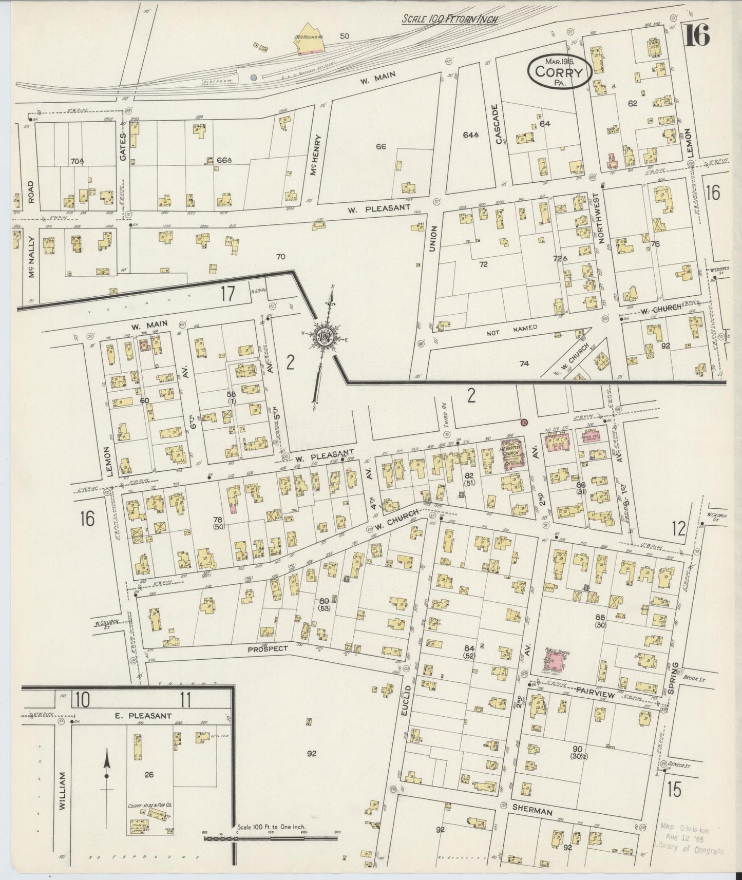 Sanborn Fire Insurance Map from Corry, Erie County, Pennsylvania (1915), Sheet #0016 - Historic Sanborn Fire Insurance Map Print, vintage old map wall art, antique decor, genealogy gift, Pennsylvania Pennsylvania map