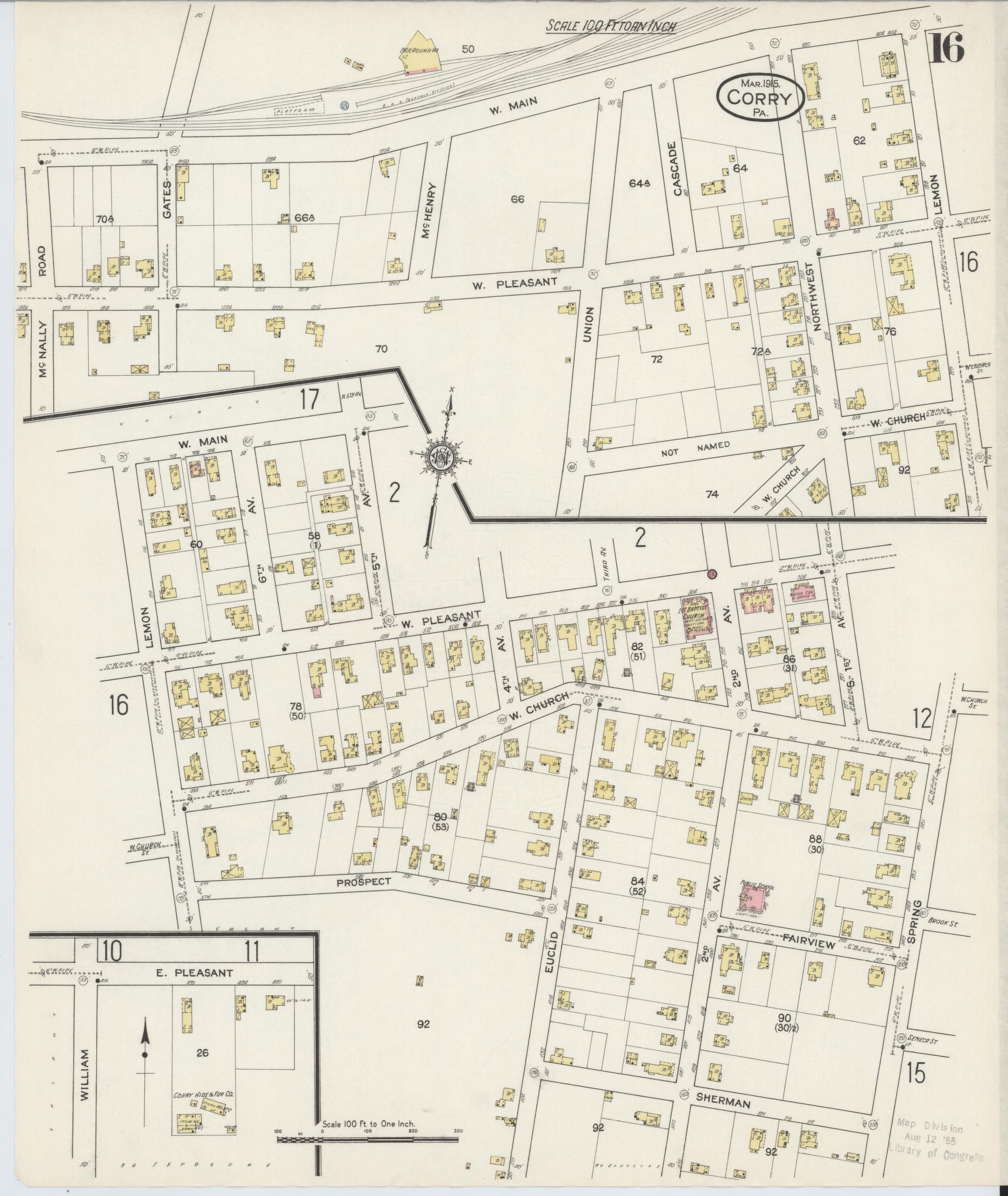 Sanborn Fire Insurance Map from Corry, Erie County, Pennsylvania (1915), Sheet #0016 - Historic Sanborn Fire Insurance Map Print, vintage old map wall art, antique decor, genealogy gift, Pennsylvania Pennsylvania map
