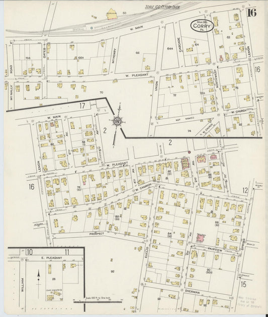 Sanborn Fire Insurance Map from Corry, Erie County, Pennsylvania (1915), Sheet #0016 - Historic Sanborn Fire Insurance Map Print, vintage old map wall art, antique decor, genealogy gift, Pennsylvania Pennsylvania map