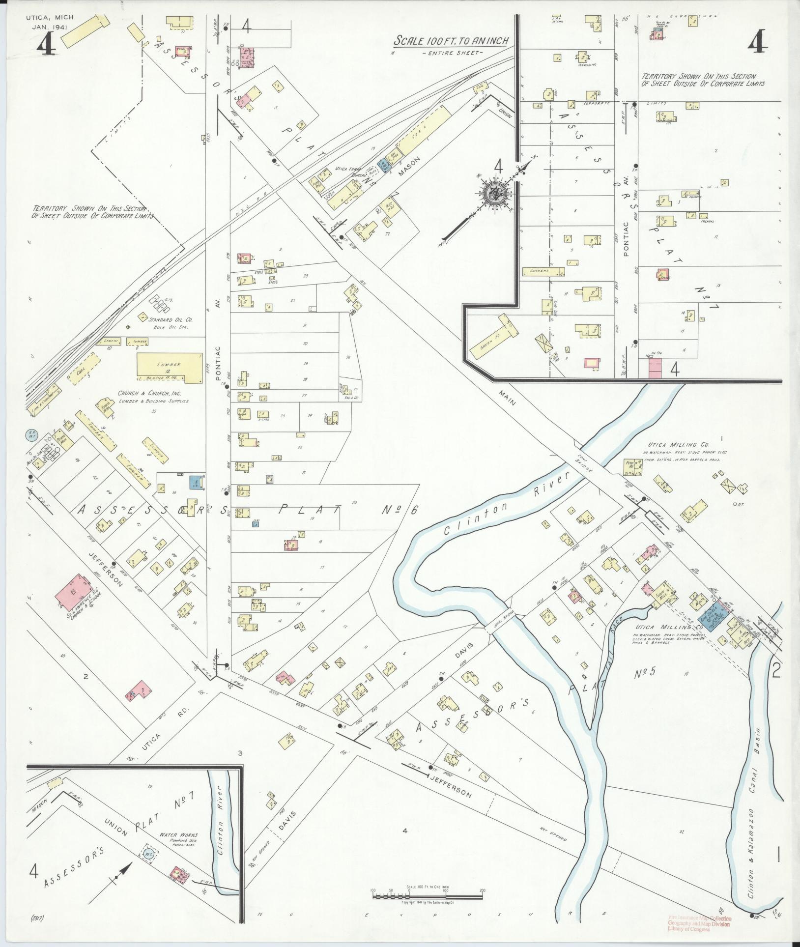 Sanborn Fire Insurance Map from Utica, Macomb County, Michigan (1941), Sheet #0004 - Historic Sanborn Fire Insurance Map Print, vintage old map wall art, antique decor, genealogy gift, Michigan Michigan map