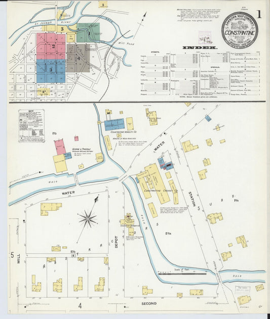 Sanborn Fire Insurance Map from Constantine, Saint Joseph County, Michigan (1909), Sheet #0001 - Complete Map Set gallery image, historic Sanborn map, vintage wall art, Michigan Michigan