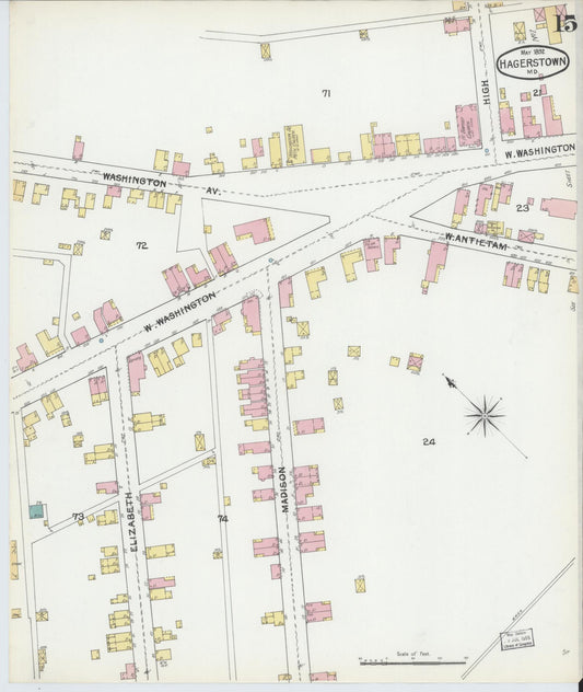 Sanborn Fire Insurance Map from Hagerstown, Washington County, Maryland (1892), Sheet #0015 - Historic Sanborn Fire Insurance Map Print, vintage old map wall art, antique decor, genealogy gift, Maryland Maryland map