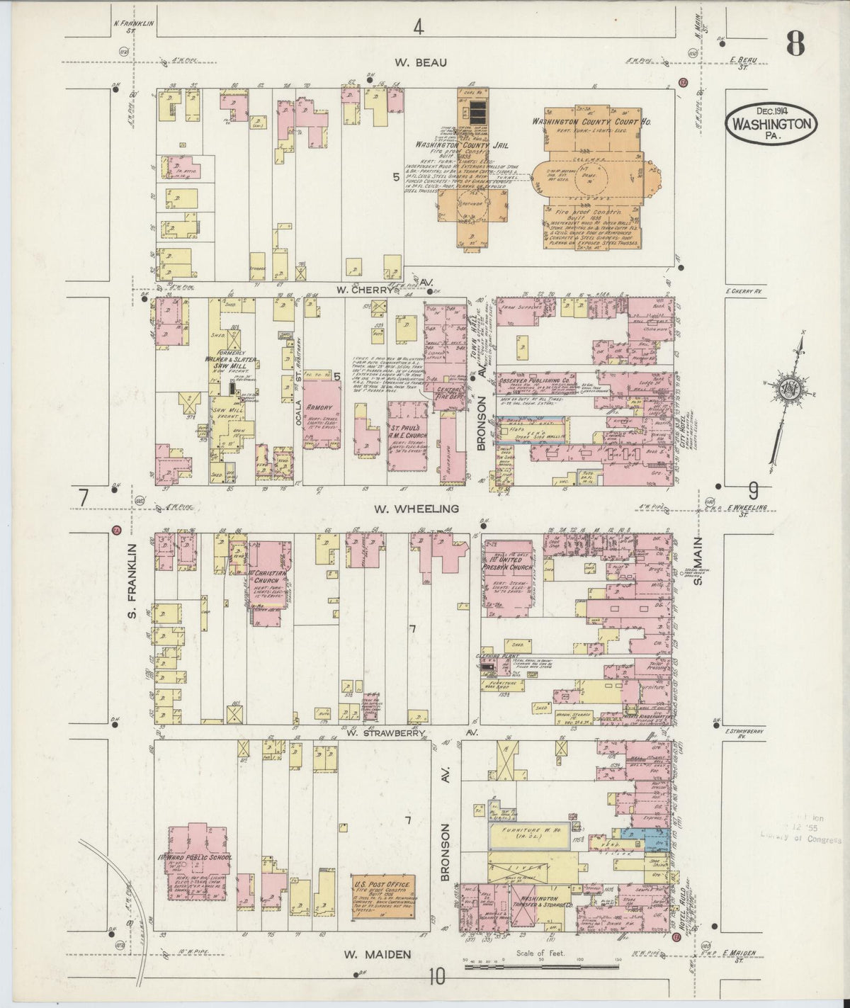 Sanborn Fire Insurance Map from Washington, Washington County, Pennsylvania (1914), Sheet #0008 - Complete Map Set gallery image, historic Sanborn map, vintage wall art, Sanborn Fire Insurance Map from Washington Washington