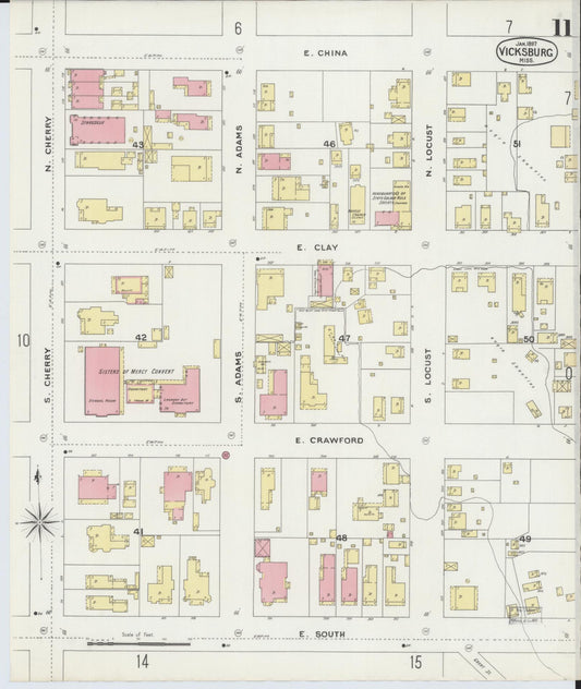 Sanborn Fire Insurance Map from Vicksburg, Warren County, Mississippi (1897), Sheet #0011 - Historic Sanborn Fire Insurance Map Print, vintage old map wall art, antique decor, genealogy gift, Mississippi Mississippi map