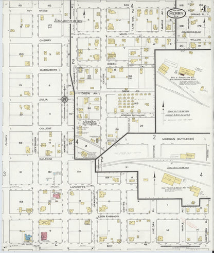 Sanborn Fire Insurance Map from Perry, Taylor County, Florida (1917), Sheet #0004 - Historic Sanborn Fire Insurance Map Print, vintage old map wall art, antique decor, genealogy gift, Florida Florida map