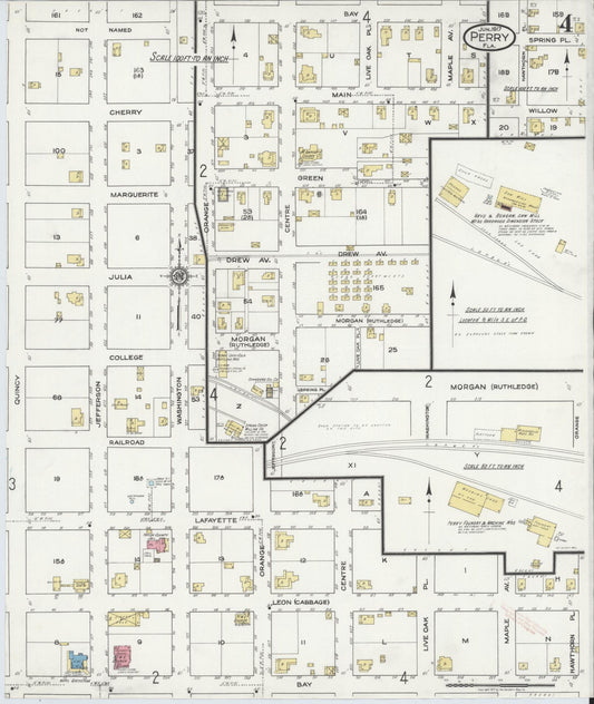 Sanborn Fire Insurance Map from Perry, Taylor County, Florida (1917), Sheet #0004 - Historic Sanborn Fire Insurance Map Print, vintage old map wall art, antique decor, genealogy gift, Florida Florida map