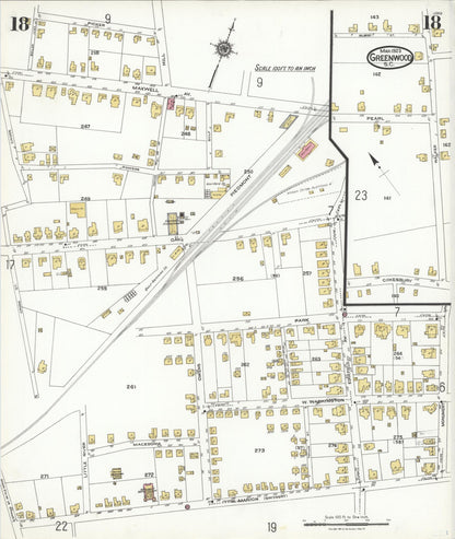 Sanborn Fire Insurance Map from Greenwood, Greenwood County, South Carolina (1923), Sheet #0018 - Complete Map Set gallery image, historic Sanborn map, vintage wall art, South Carolina South Carolina