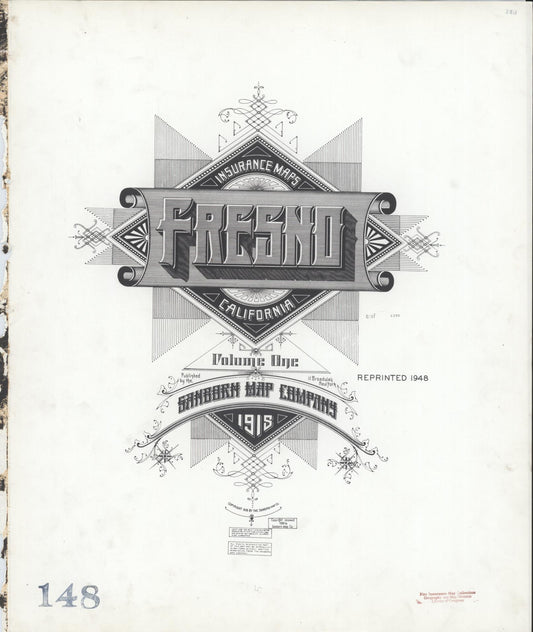 Sanborn Fire Insurance Map from Fresno, Fresno County, California (1948), Sheet #0001 - Historic Sanborn Fire Insurance Map Print, vintage old map wall art, antique decor, genealogy gift, California California map