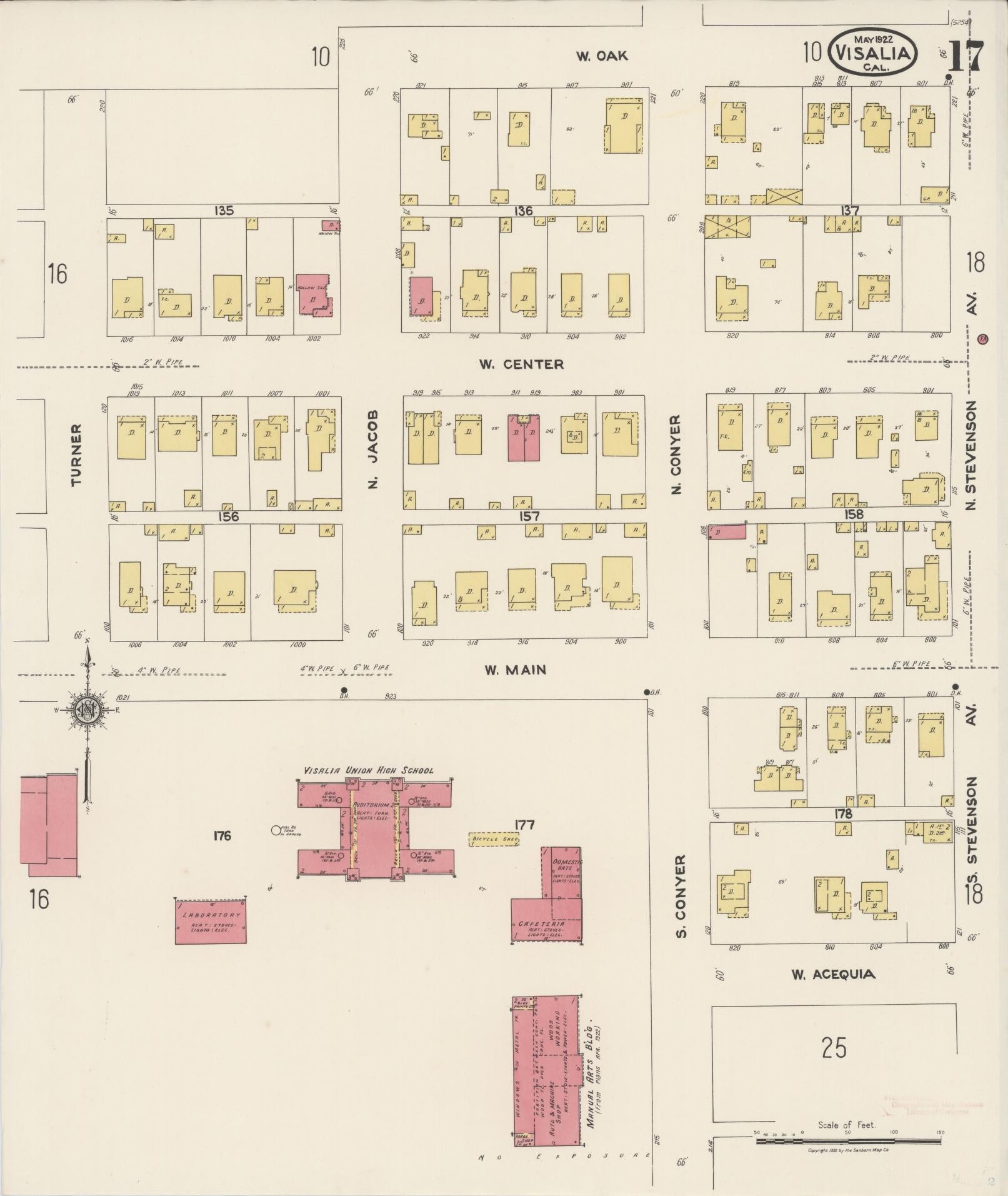 Sanborn Fire Insurance Map from Visalia, Tulare County, California (1922), Sheet #0017 - Complete Map Set gallery image, historic Sanborn map, vintage wall art, California California