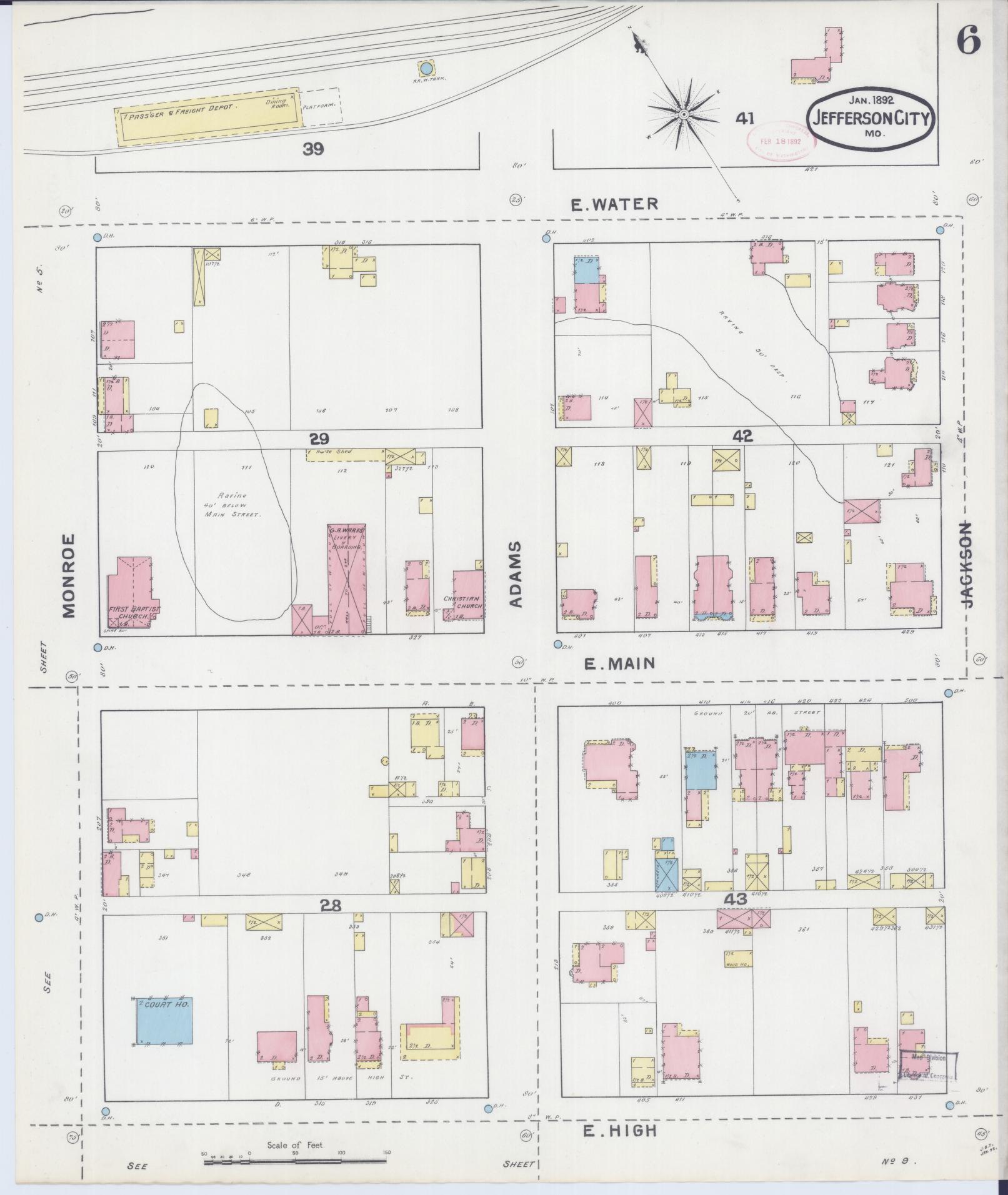 Sanborn Fire Insurance Map from Jefferson City, Cole County, Missouri (1892), Sheet #0006 - Historic Sanborn Fire Insurance Map Print, vintage old map wall art, antique decor, genealogy gift, Missouri Missouri map