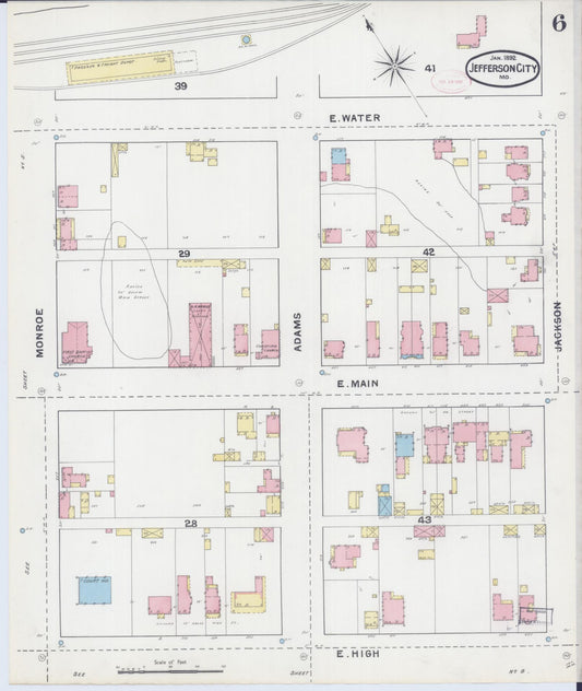 Sanborn Fire Insurance Map from Jefferson City, Cole County, Missouri (1892), Sheet #0006 - Historic Sanborn Fire Insurance Map Print, vintage old map wall art, antique decor, genealogy gift, Missouri Missouri map