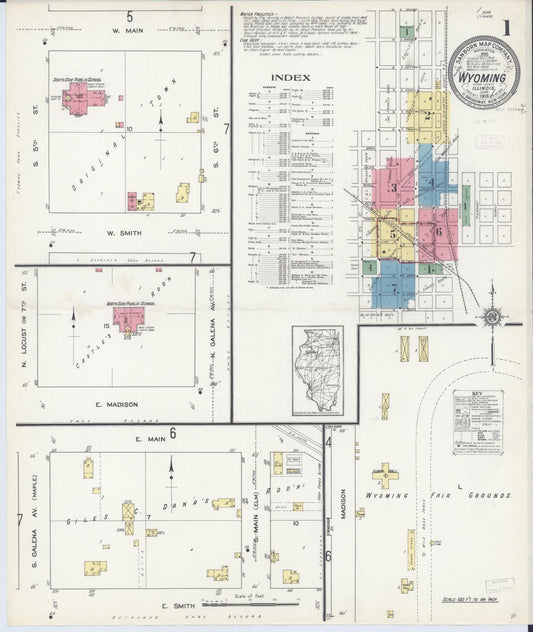 Sanborn Fire Insurance Map from Wyoming, Stark County, Illinois (1913), Sheet #0001 - Complete Map Set gallery image, historic Sanborn map, vintage wall art, Illinois Illinois