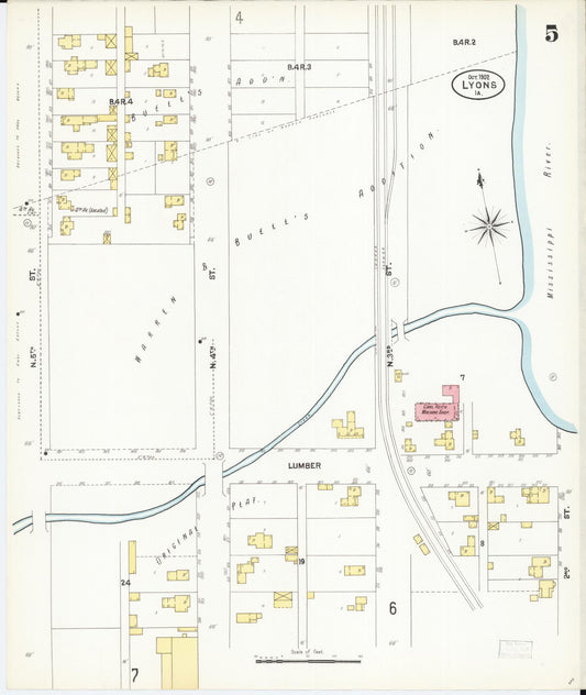 Sanborn Fire Insurance Map from Lyons, Clinton County, Iowa (1902), Sheet #0005 - Historic Sanborn Fire Insurance Map Print, vintage old map wall art