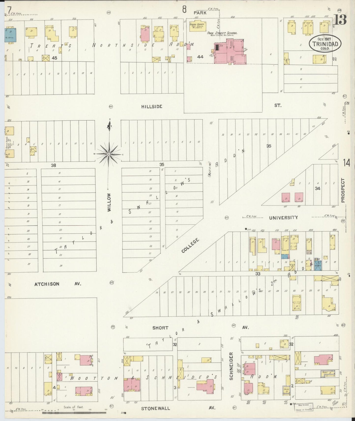 Sanborn Fire Insurance Map from Trinidad, Las Animas County, Colorado (1907), Sheet #0013 - Complete Map Set gallery image, historic Sanborn map, vintage wall art, Colorado Colorado