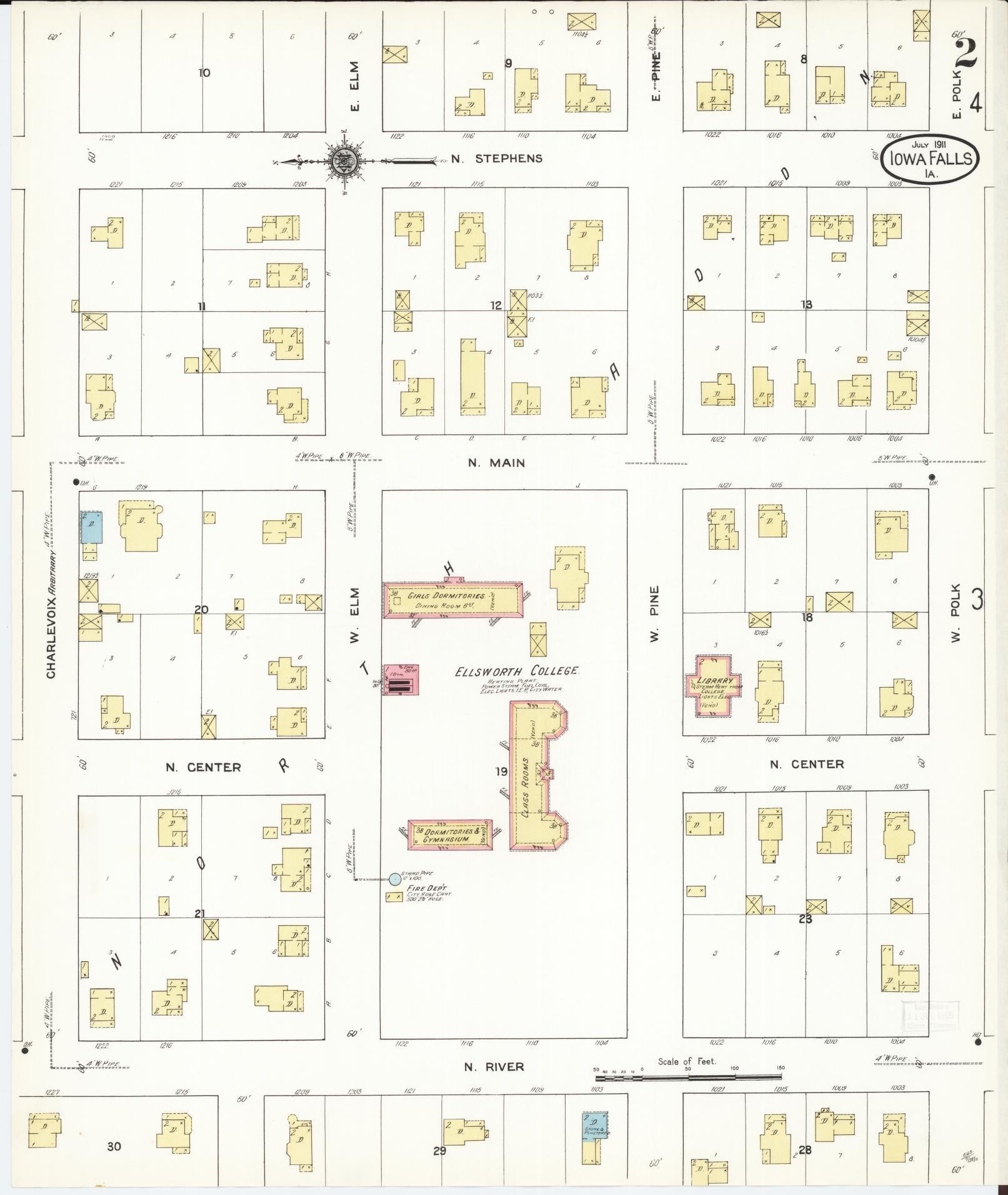 Sanborn Fire Insurance Map from Iowa Falls, Hardin County, Iowa (1911), Sheet #0002 - Historic Sanborn Fire Insurance Map Print, vintage old map wall art