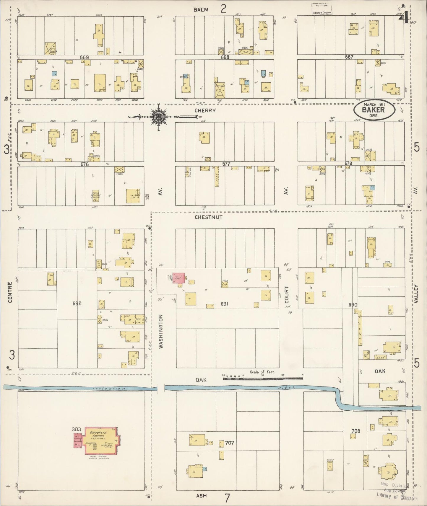 Sanborn Fire Insurance Map from Baker, Baker County, Oregon (1911), Sheet #0004 - Complete Map Set gallery image, historic Sanborn map, vintage wall art, Oregon Oregon