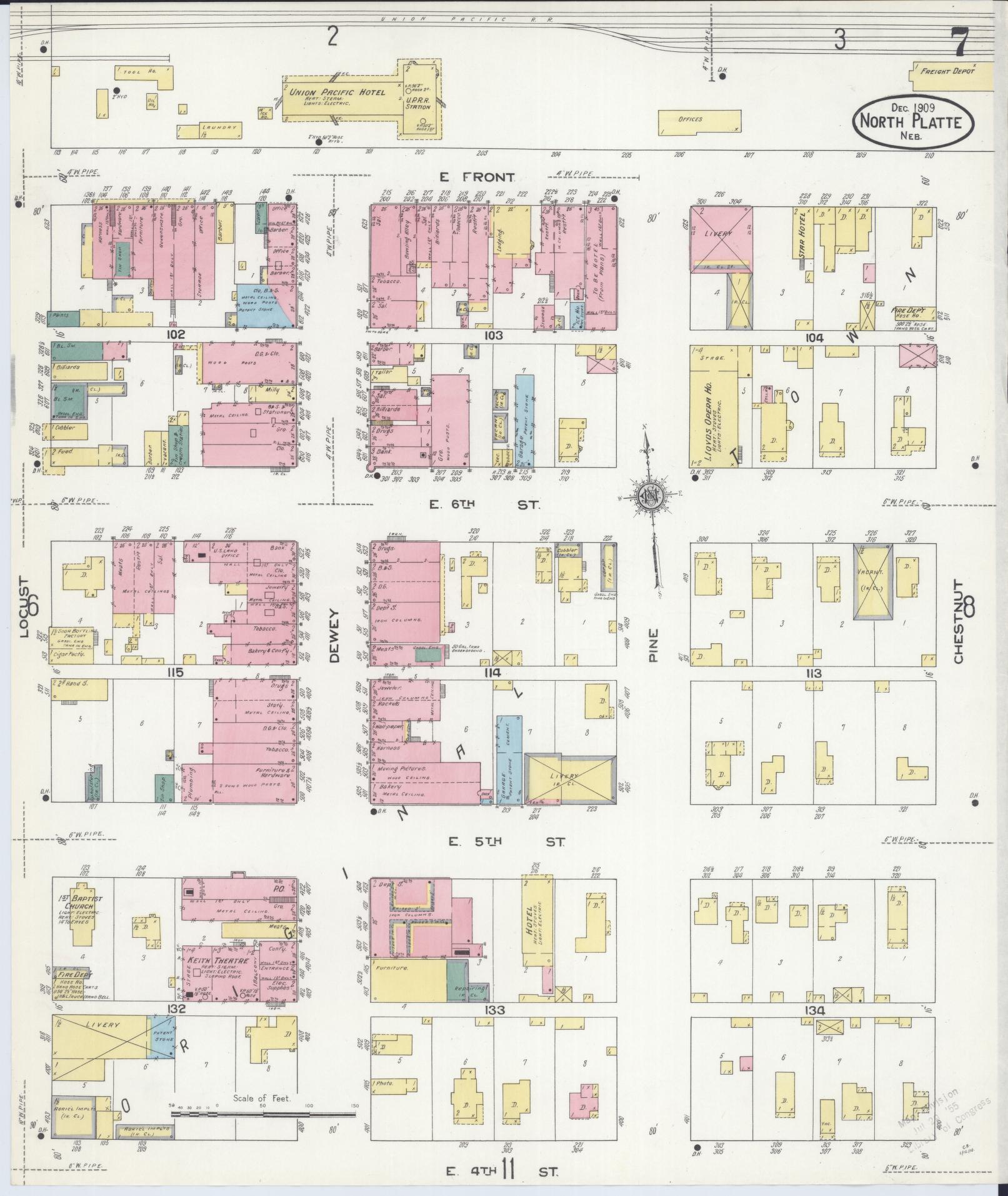 Sanborn Fire Insurance Map from North Platte, Lincoln County, Nebraska (1909), Sheet #0007 - Complete Map Set gallery image, historic Sanborn map, vintage wall art, Nebraska Nebraska