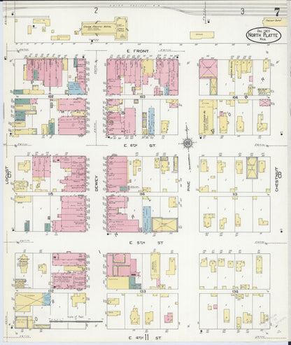 Sanborn Fire Insurance Map from North Platte, Lincoln County, Nebraska (1909), Sheet #0007 - Complete Map Set gallery image, historic Sanborn map, vintage wall art, Nebraska Nebraska