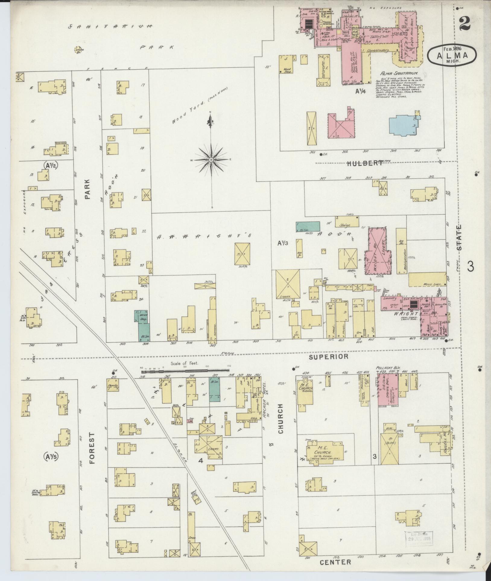 Sanborn Fire Insurance Map from Alma, Gratiot County, Michigan (1896), Sheet #0002 - Complete Map Set gallery image, historic Sanborn map, vintage wall art, Michigan Michigan