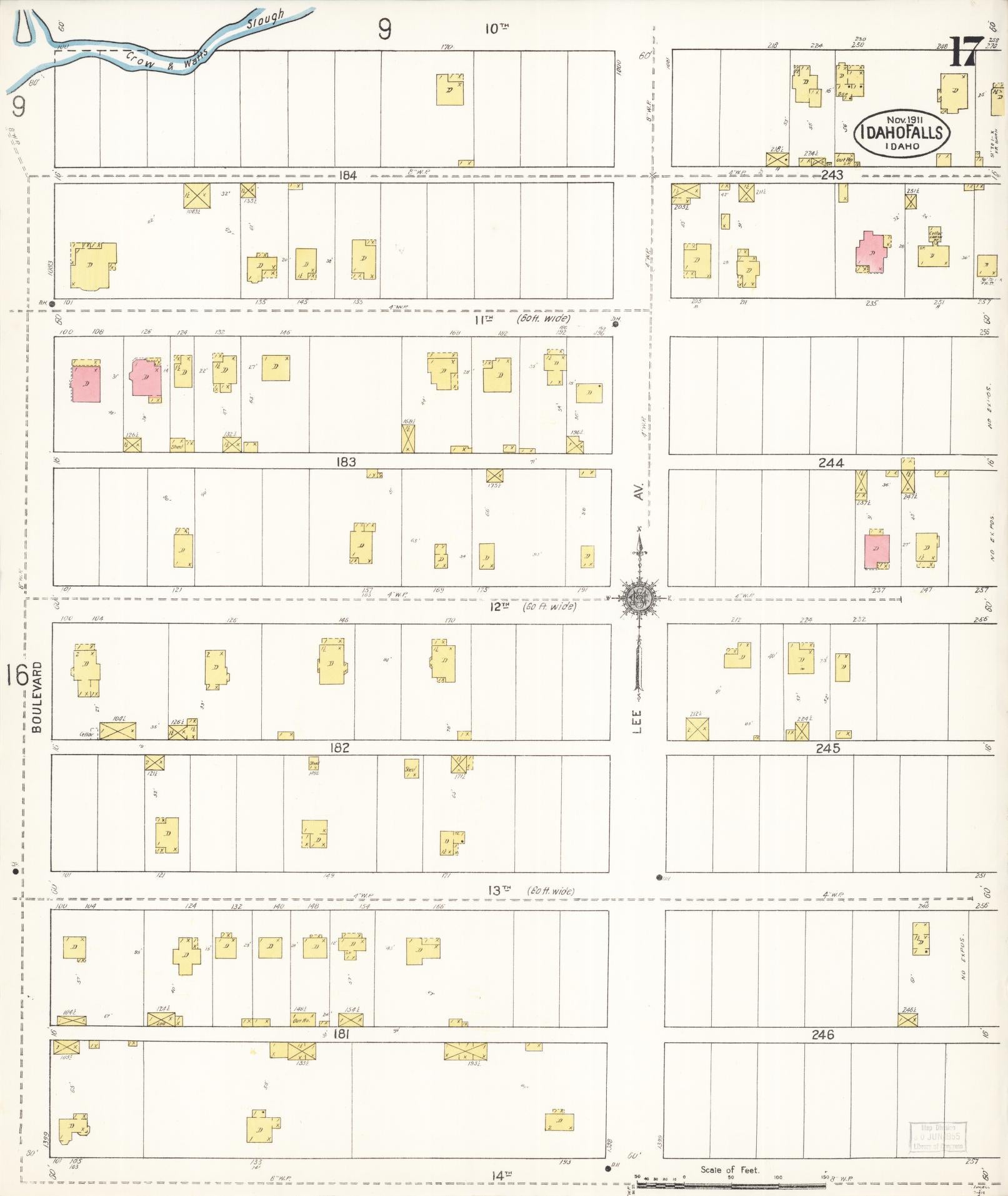 Sanborn Fire Insurance Map from Idaho Falls, Bonneville County, Idaho (1911), Sheet #0017 - Historic Sanborn Fire Insurance Map Print, vintage old map wall art, antique decor, genealogy gift, Idaho Idaho map