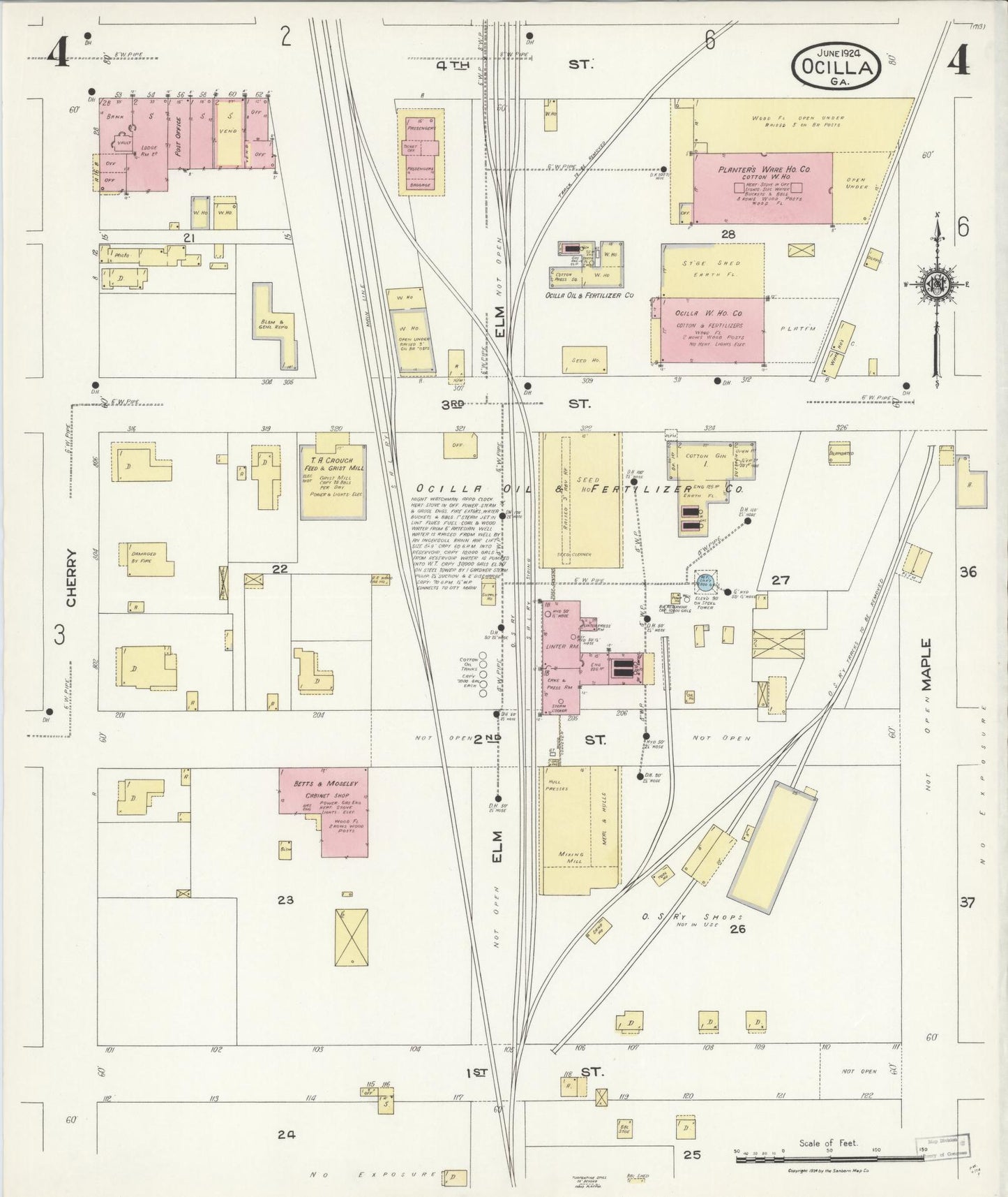 Sanborn Fire Insurance Map from Ocilla, Irwin County, Georgia (1924), Sheet #0004 - Complete Map Set gallery image, historic Sanborn map, vintage wall art, Georgia Georgia