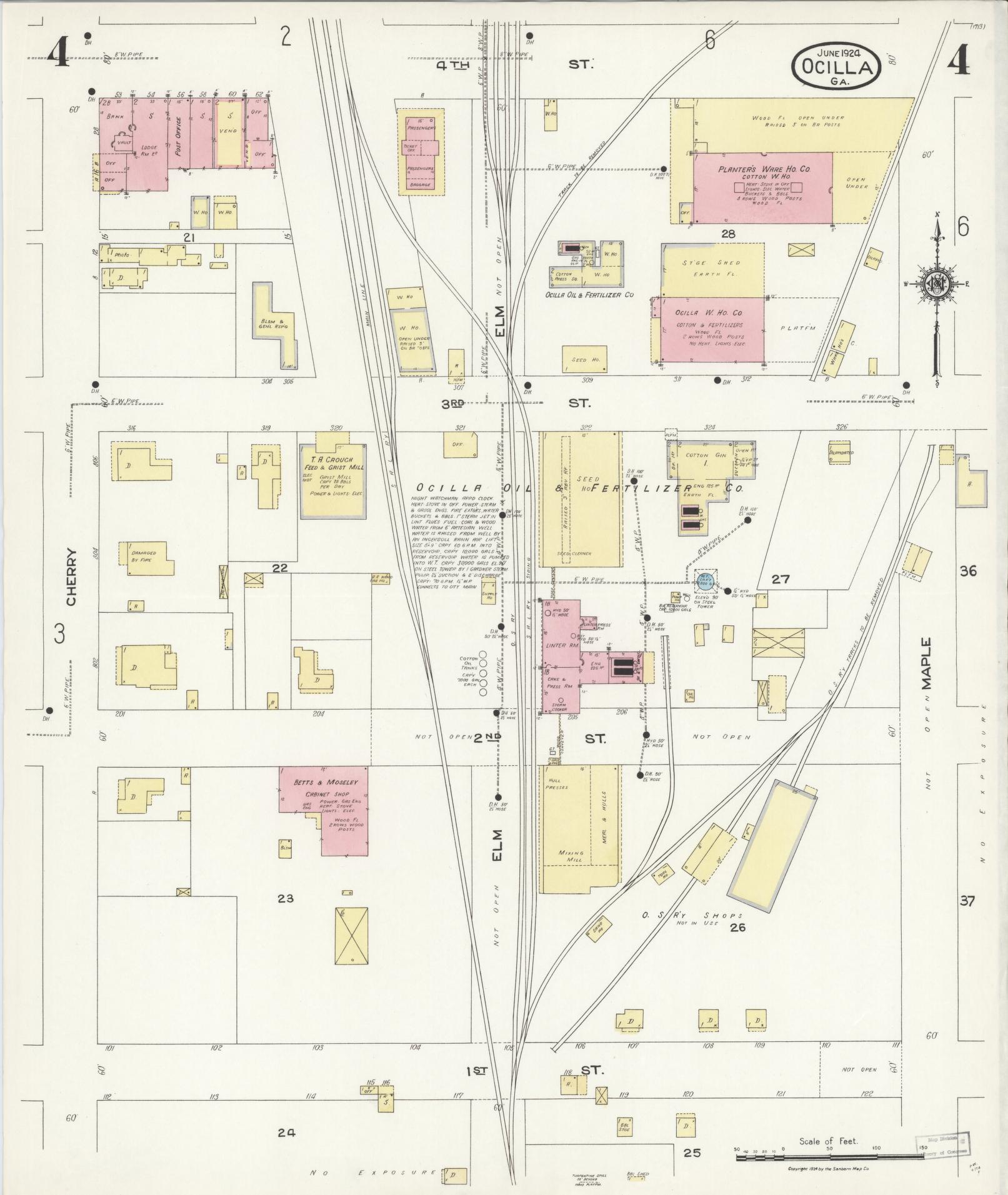 Sanborn Fire Insurance Map from Ocilla, Irwin County, Georgia (1924), Sheet #0004 - Complete Map Set gallery image, historic Sanborn map, vintage wall art, Georgia Georgia