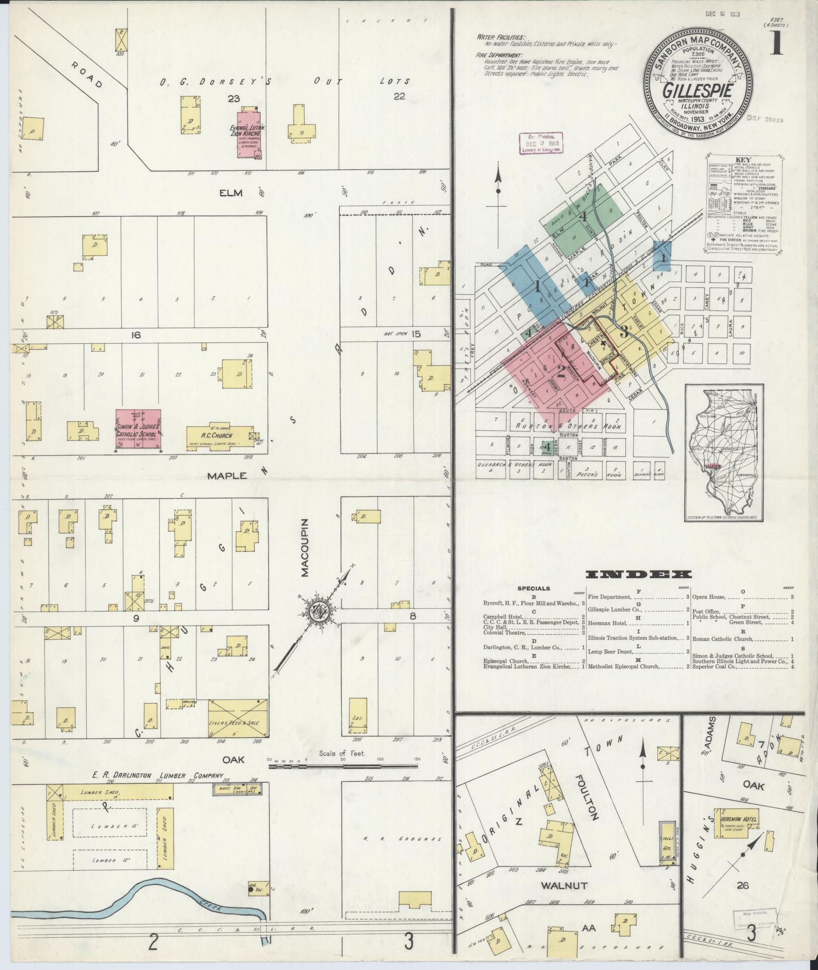 Sanborn Fire Insurance Map from Gillespie, Macoupin County, Illinois (1913), Sheet #0001 - Complete Map Set gallery image, historic Sanborn map, vintage wall art, Illinois Illinois