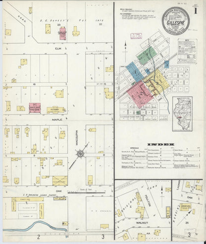 Sanborn Fire Insurance Map from Gillespie, Macoupin County, Illinois (1913), Sheet #0001 - Complete Map Set gallery image, historic Sanborn map, vintage wall art, Illinois Illinois
