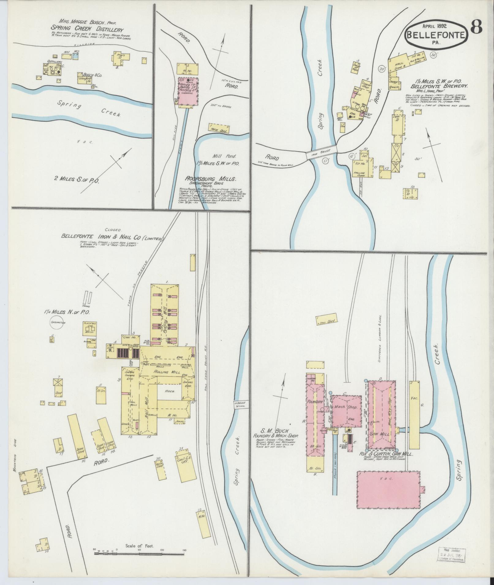 Sanborn Fire Insurance Map from Bellefonte, Centre County, Pennsylvania (1892), Sheet #0008 - Historic Sanborn Fire Insurance Map Print, vintage old map wall art, antique decor, genealogy gift, Pennsylvania Pennsylvania map